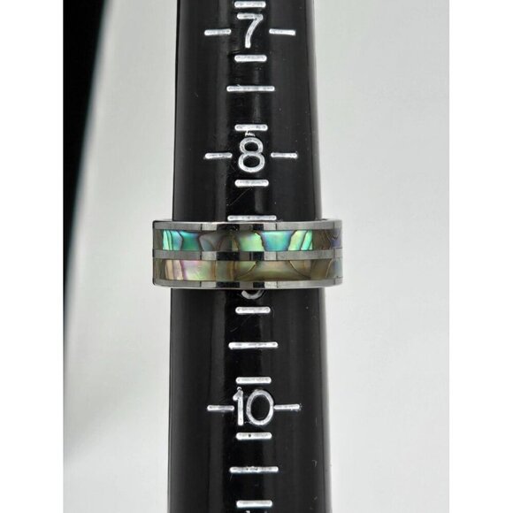 Tungsten Men's Double Abolone Inlay 8mm Wide Band Ring Size 9 Wedding - Picture 5 of 5